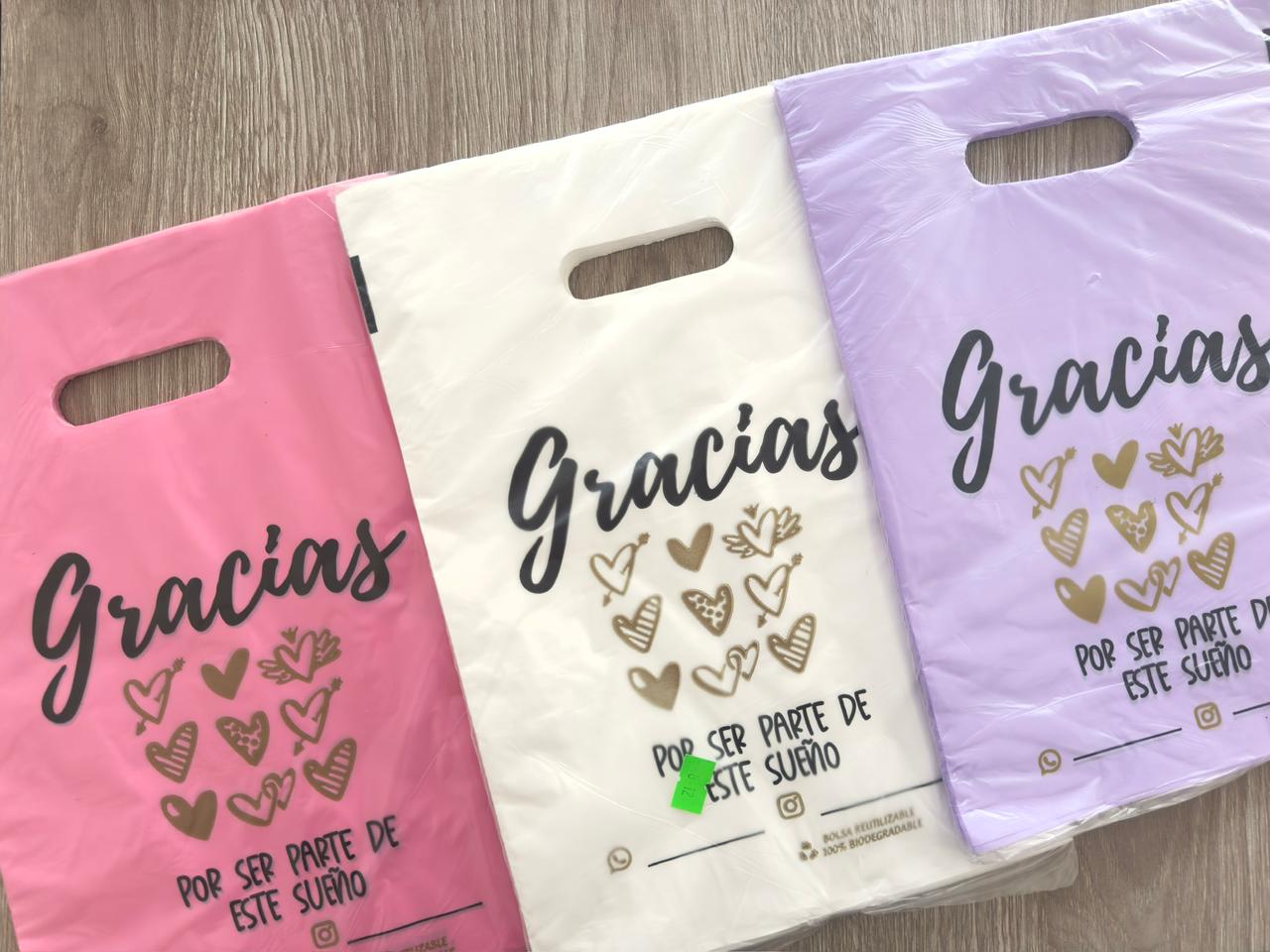 Bolsas plásticas biodegradables ''Gracias''.